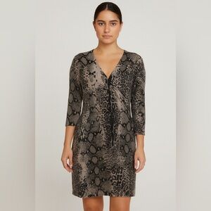 Neiman Marcus Cashmere Women’s Gray Black Animal Print Sweater Dress Size XL